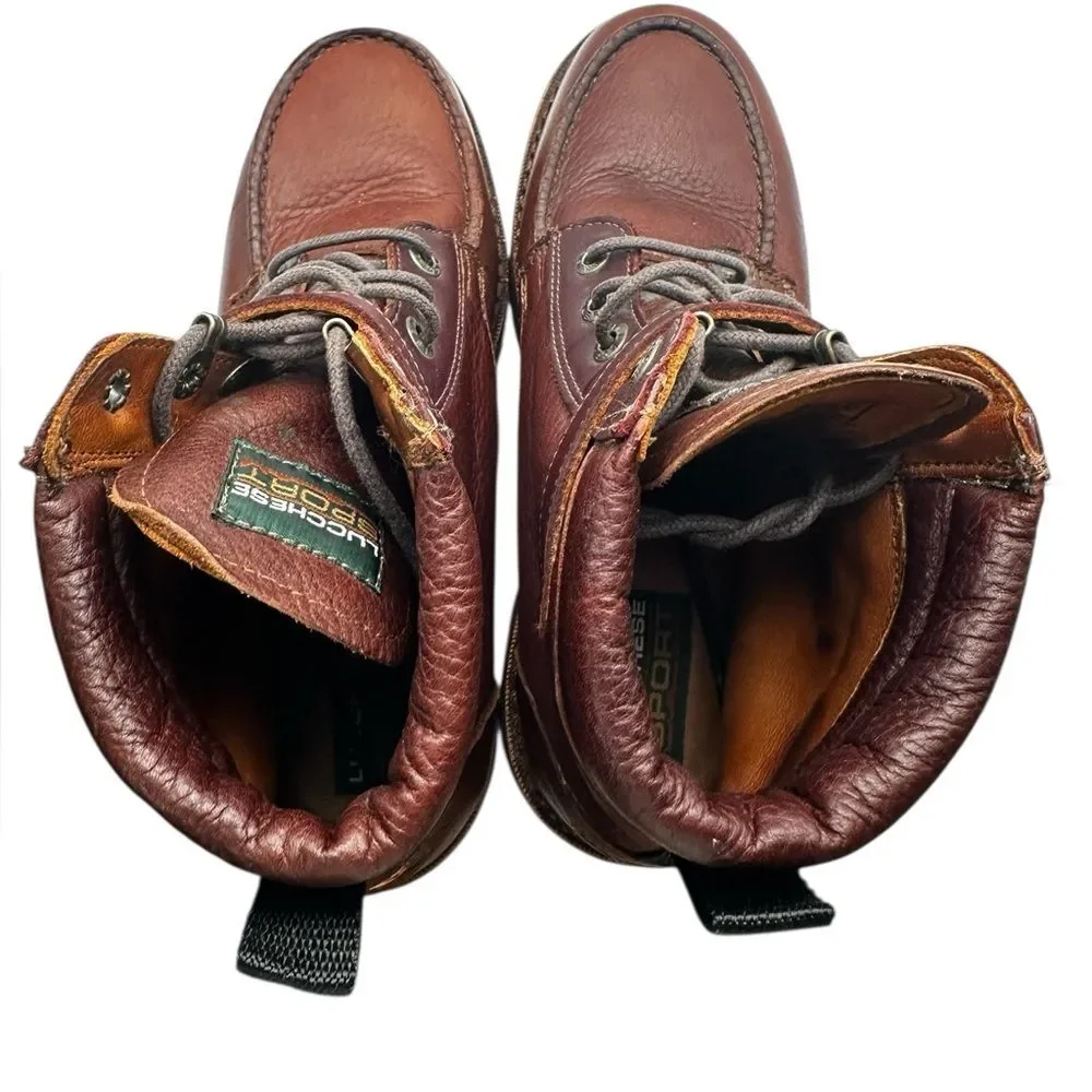 Vintage 1990s Lucchese Sport Leather Hiking Boots USA Made Mens 8.5B Brown